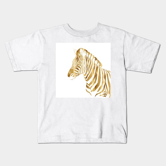 Modern Gold White Zebra Animal Safari Design Kids T-Shirt by NdesignTrend